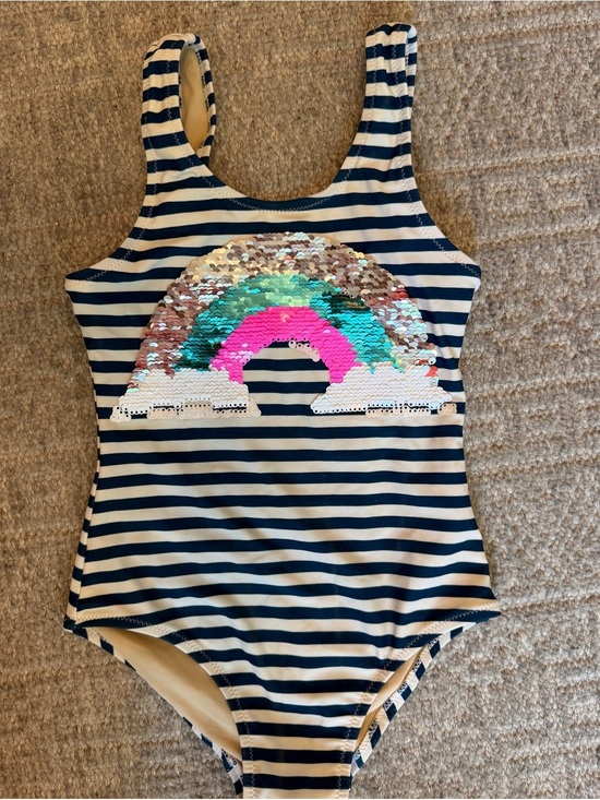 Shade Critters Other - EUC Shade Critters girls sequin navy and white rainbow swimsuit size 6